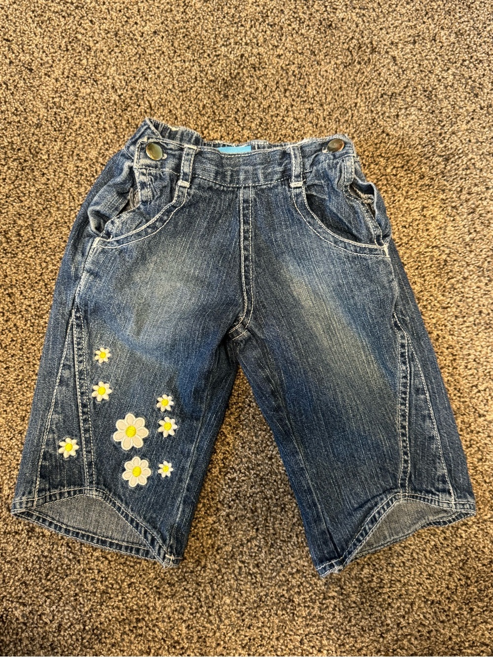 Girls' Blue Denim Floral Appliqué Shorts